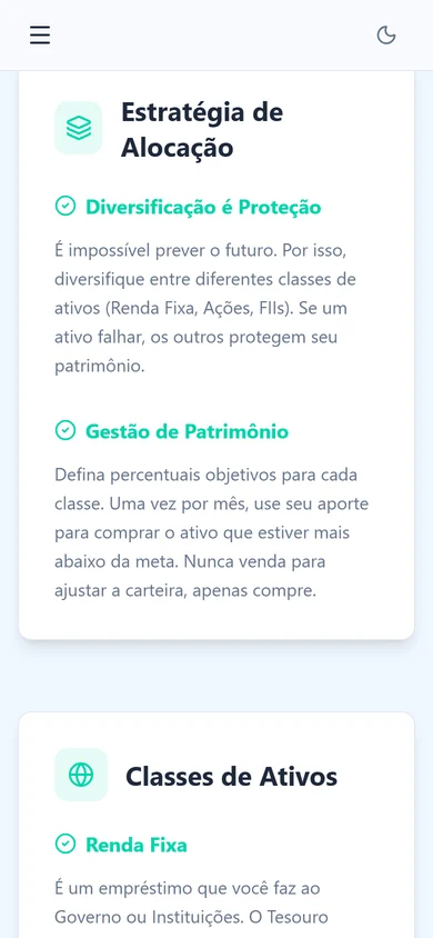 Roteiro do Iniciante no celular: diversificação como proteção e gestão de patrimônio